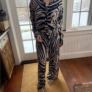 Mariacher silk blue Zebra Print Women's Jumpsuit